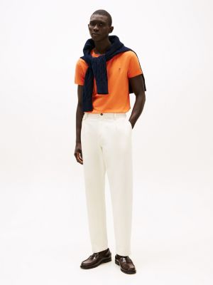 t-shirt ajusté à col ras-du-cou orange pour hommes tommy hilfiger