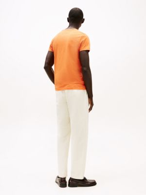 t-shirt ajusté à col ras-du-cou orange pour hommes tommy hilfiger