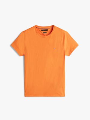 t-shirt ajusté à col ras-du-cou orange pour hommes tommy hilfiger