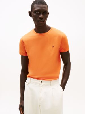 orange slim fit t-shirt met geborduurde vlag voor heren - tommy hilfiger