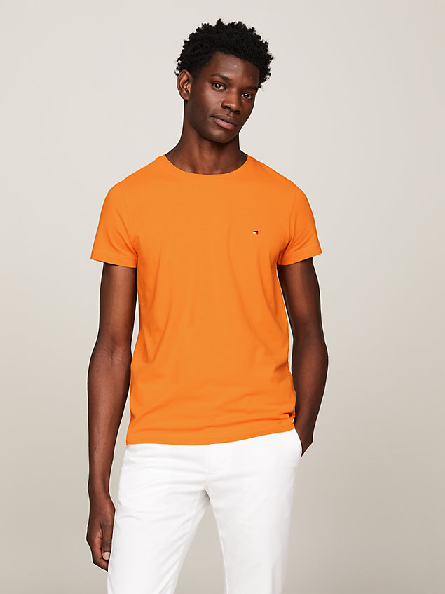 orange crew neck extra slim fit t-shirt for men tommy hilfiger