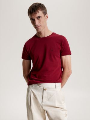 Extra slim fit T shirt met geborduurde vlag ROOD Tommy Hilfiger