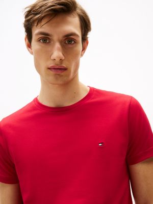 red stretch slim t-shirt for men tommy hilfiger