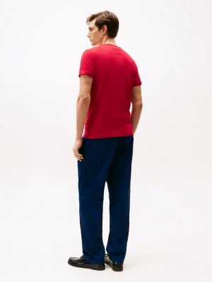 red flag embroidery slim t-shirt for men tommy hilfiger