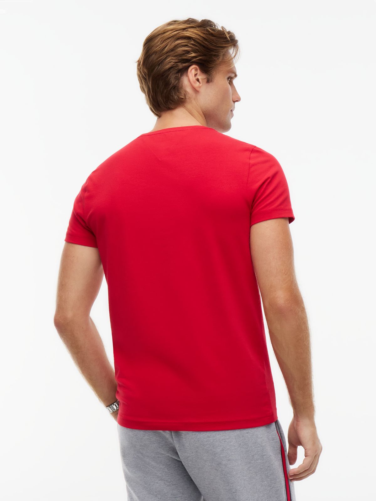 Flag Embroidery Slim Jersey T-Shirt — Red