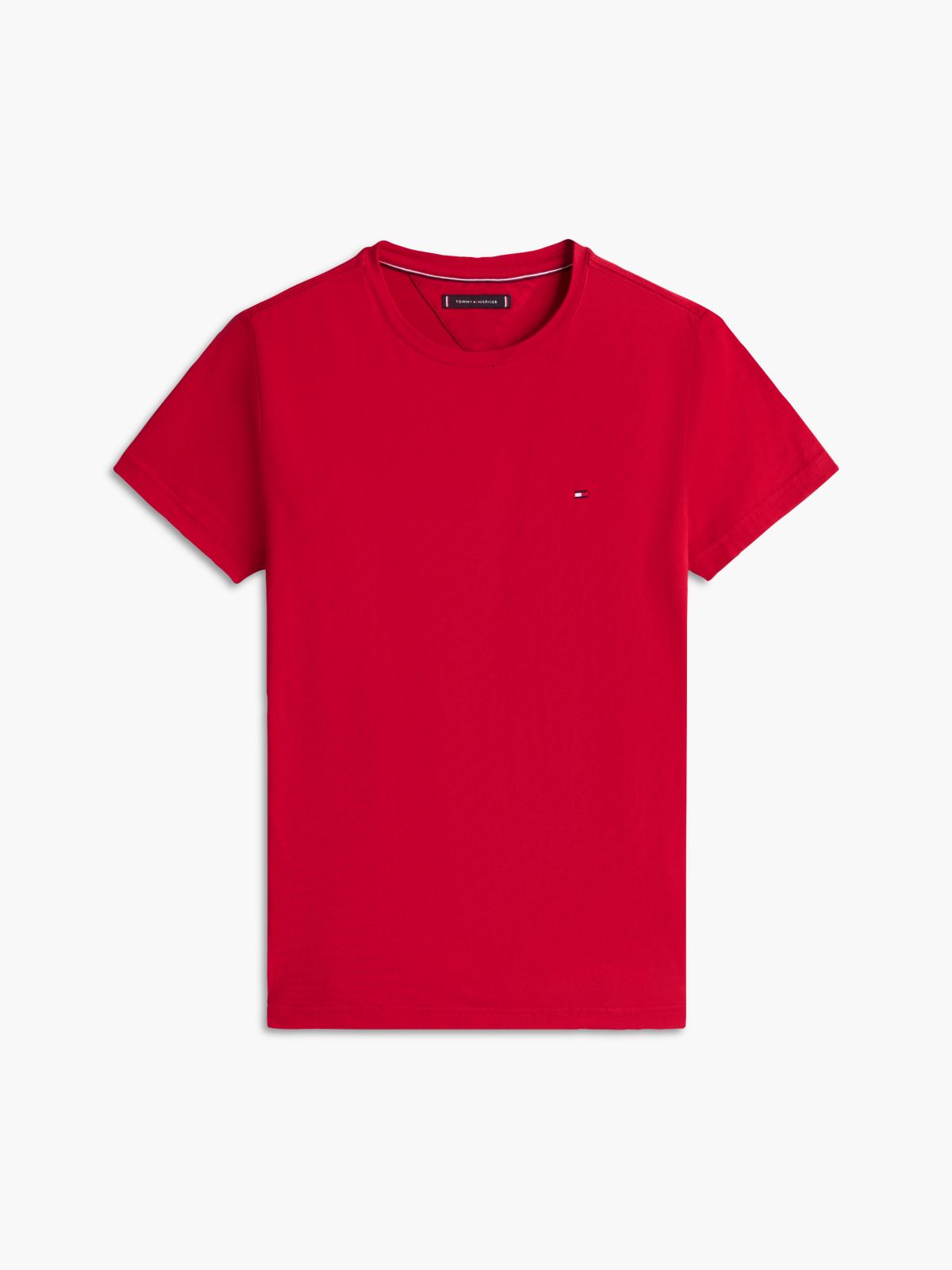 Flag Embroidery Slim Jersey T-Shirt — Red