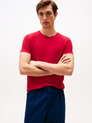 red t-shirt o wąskim kroju z flagą dla mężczyźni - tommy hilfiger