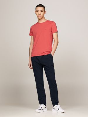 red stretch slim t-shirt for men tommy hilfiger