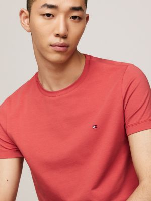 red stretch slim t-shirt for men tommy hilfiger