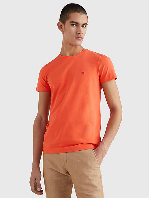 camiseta con logo bordado de corte slim naranja de mujer tommy hilfiger