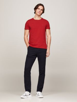 t-shirt ajusté à col ras-du-cou rouge pour hommes tommy hilfiger