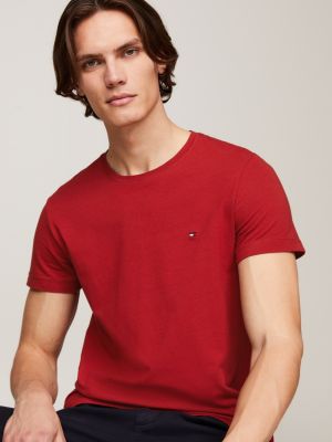 rood slim fit t-shirt met stretch voor heren - tommy hilfiger