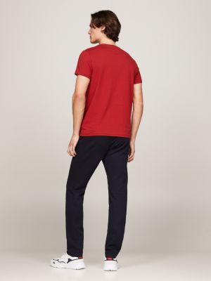 t-shirt ajusté à col ras-du-cou rouge pour hommes tommy hilfiger