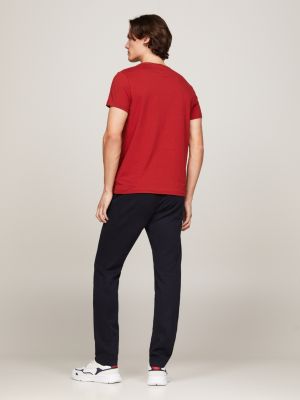 rood slim fit t-shirt met stretch voor heren - tommy hilfiger