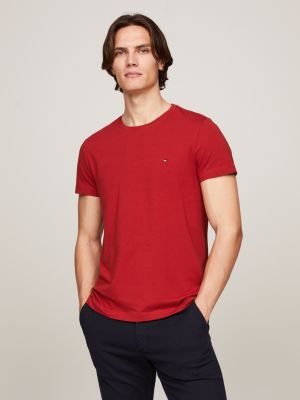 red slim fit t-shirt met stretch voor heren - tommy hilfiger