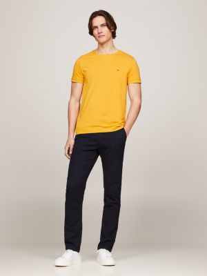 t-shirt slim fit stretch giallo da uomini tommy hilfiger