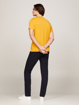 t-shirt slim fit stretch giallo da uomini tommy hilfiger