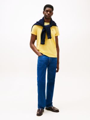 t-shirt ajusté à col ras-du-cou jaune pour hommes tommy hilfiger