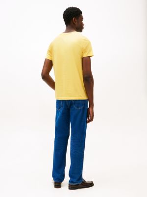 t-shirt ajusté à col ras-du-cou jaune pour hommes tommy hilfiger