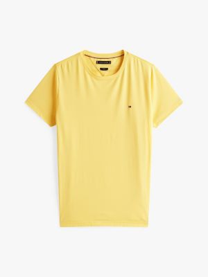 t-shirt ajusté à col ras-du-cou jaune pour hommes tommy hilfiger