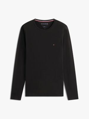 czarny longsleeve z dżerseju o wąskim kroju dla mężczyźni - tommy hilfiger