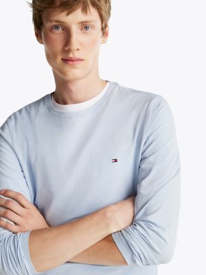 blau slim fit langarmshirt für herren - tommy hilfiger