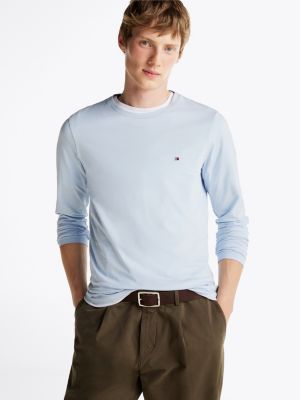 blue long sleeve slim t-shirt for men tommy hilfiger