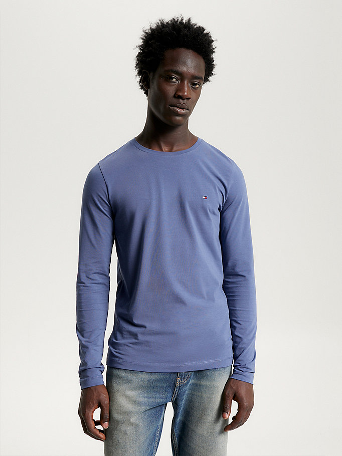 blau slim fit langarmshirt für men - tommy hilfiger