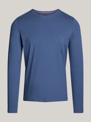 t-shirt slim fit a maniche lunghe blu da uomini tommy hilfiger