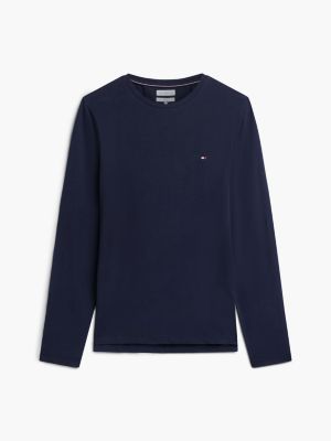 blau slim fit jersey-langarmshirt für herren - tommy hilfiger