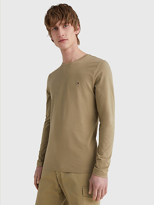 brown slim fit long-sleeved t-shirt for men tommy hilfiger