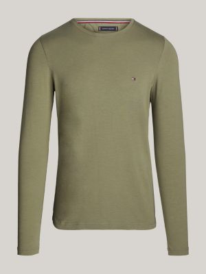 t-shirt slim fit a maniche lunghe grigio da uomini tommy hilfiger