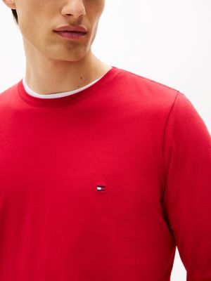 red long sleeve slim t-shirt for men tommy hilfiger