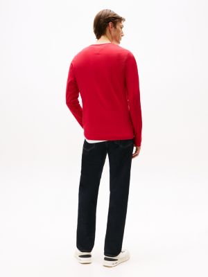 red long sleeve slim t-shirt for men tommy hilfiger