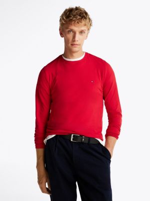 t-shirt slim fit a maniche lunghe red da uomini tommy hilfiger