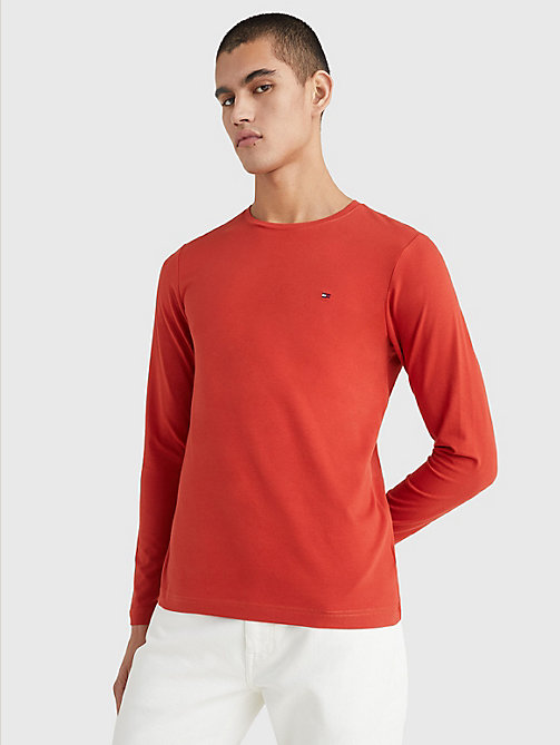 red slim fit long-sleeved t-shirt for men tommy hilfiger