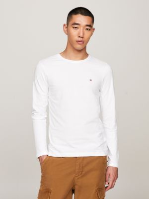 T-shirt ajusté manches longues côtelé blanc homme