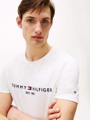 weiß logo-t-shirt aus bio-baumwolle für herren - tommy hilfiger