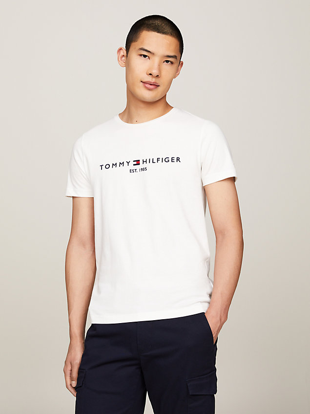 white logo-t-shirt aus bio-baumwolle für herren - tommy hilfiger