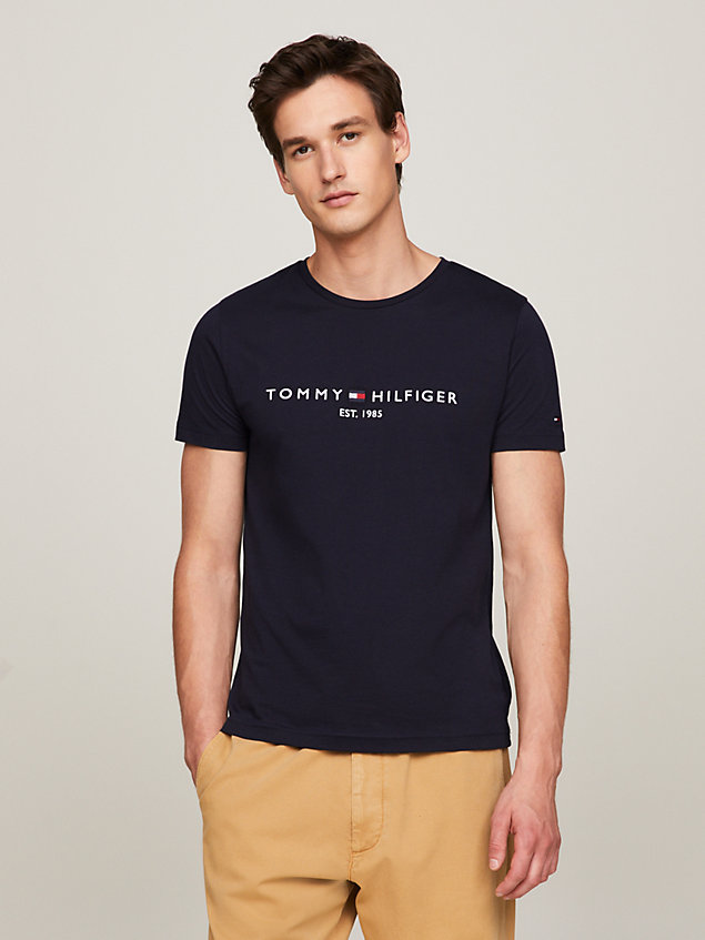 blue logo-t-shirt aus bio-baumwolle für herren - tommy hilfiger