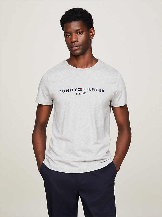 grey logo-t-shirt aus bio-baumwolle für herren - tommy hilfiger
