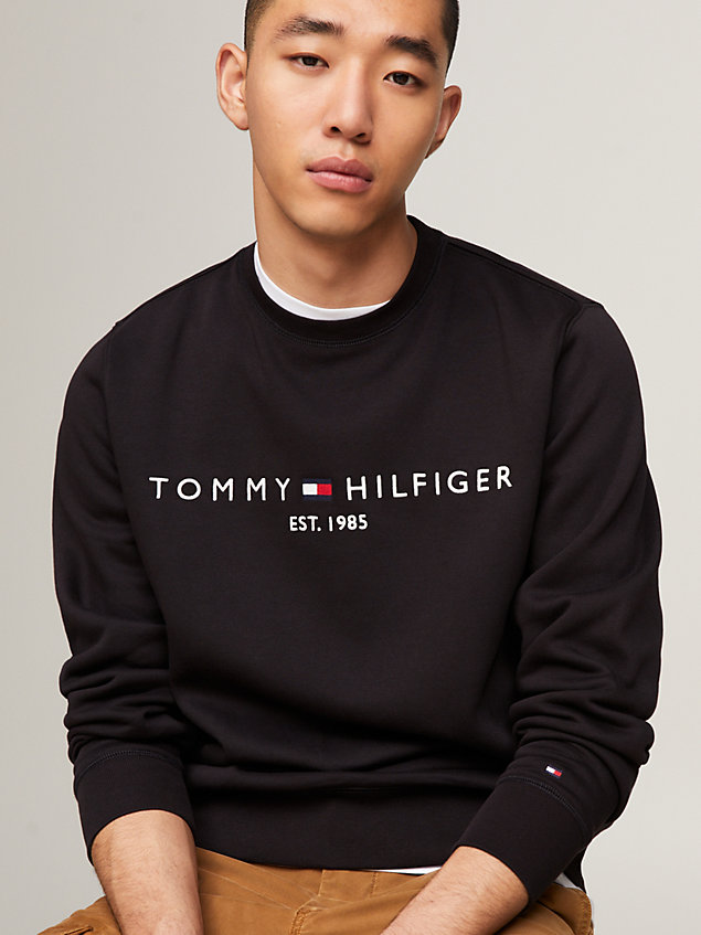 black logo crew neck sweatshirt for men tommy hilfiger