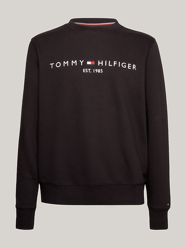 black sweatshirt met ronde hals en logo voor heren - tommy hilfiger