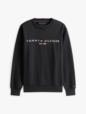 schwarz rundhals-sweatshirt mit logo-stickerei für herren - tommy hilfiger