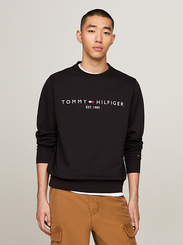 black logo crew neck sweatshirt for men tommy hilfiger