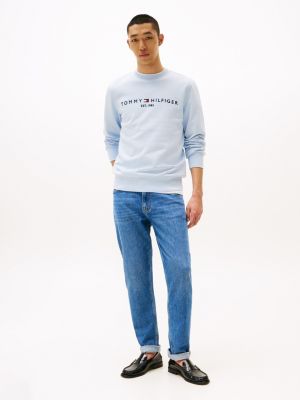 blue logo crew neck sweatshirt for men tommy hilfiger