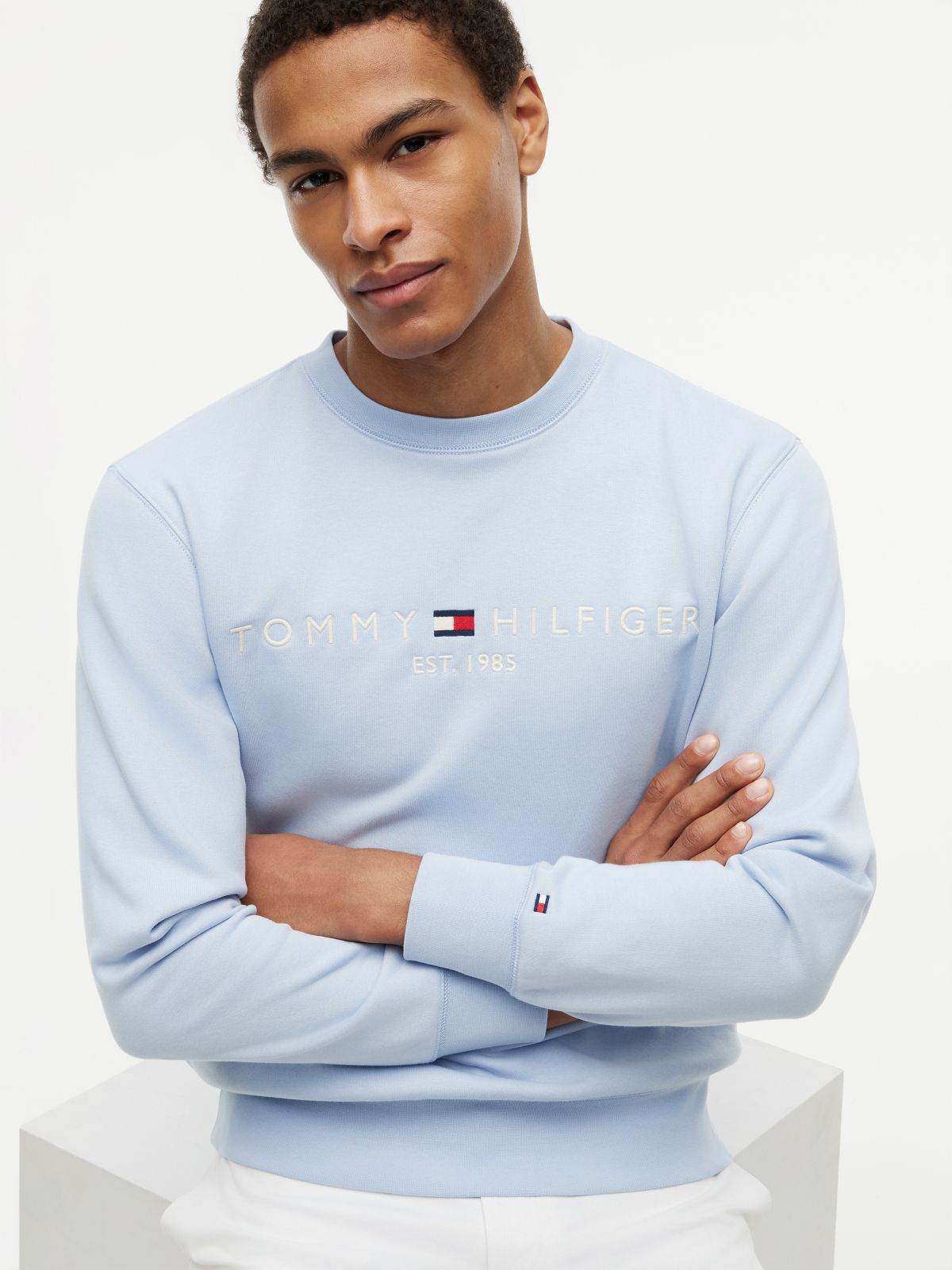 Logo Embroidery Fleece Sweatshirt — Blue