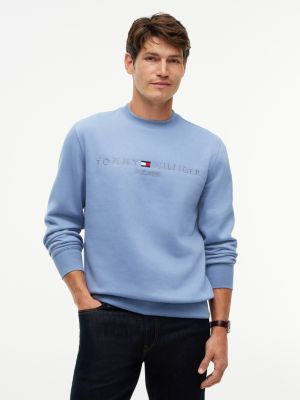 blue sweatshirt aus fleece mit logo-stickerei für herren - tommy hilfiger