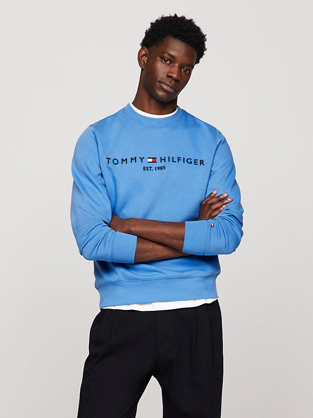 blue sweatshirt met ronde hals en logographic voor heren - tommy hilfiger