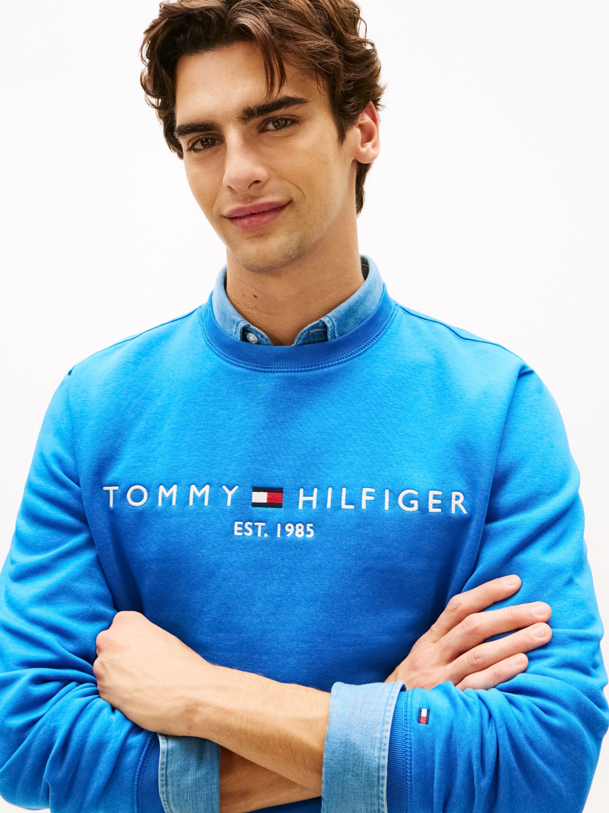 Logo Embroidery Fleece Sweatshirt — Blue